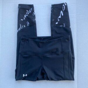 Under Armour Black Printed Panel Leggings High Rise Gym Compression S